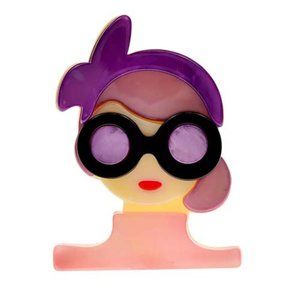 "EXPRESS YOURSELF W/ LILAC PINK HAIR" 3-D LAYERED LUCITE FUN PIN 54